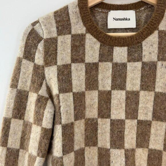 Nanushka Feline Check Sweater Brown Cream Checkerboard Size Small - Picture 3 of 8
